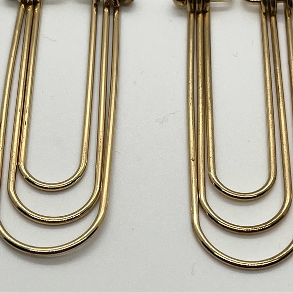 Gold Tone Nested Curve Wire Earrings Gear head Statement Dangle Pierced - Picture 6 of 7